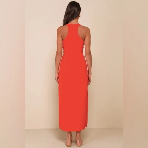 Lulus Masterfully Mod Bright Orange Side Button Midi Dress XXS NWT - Picture 8 of 9